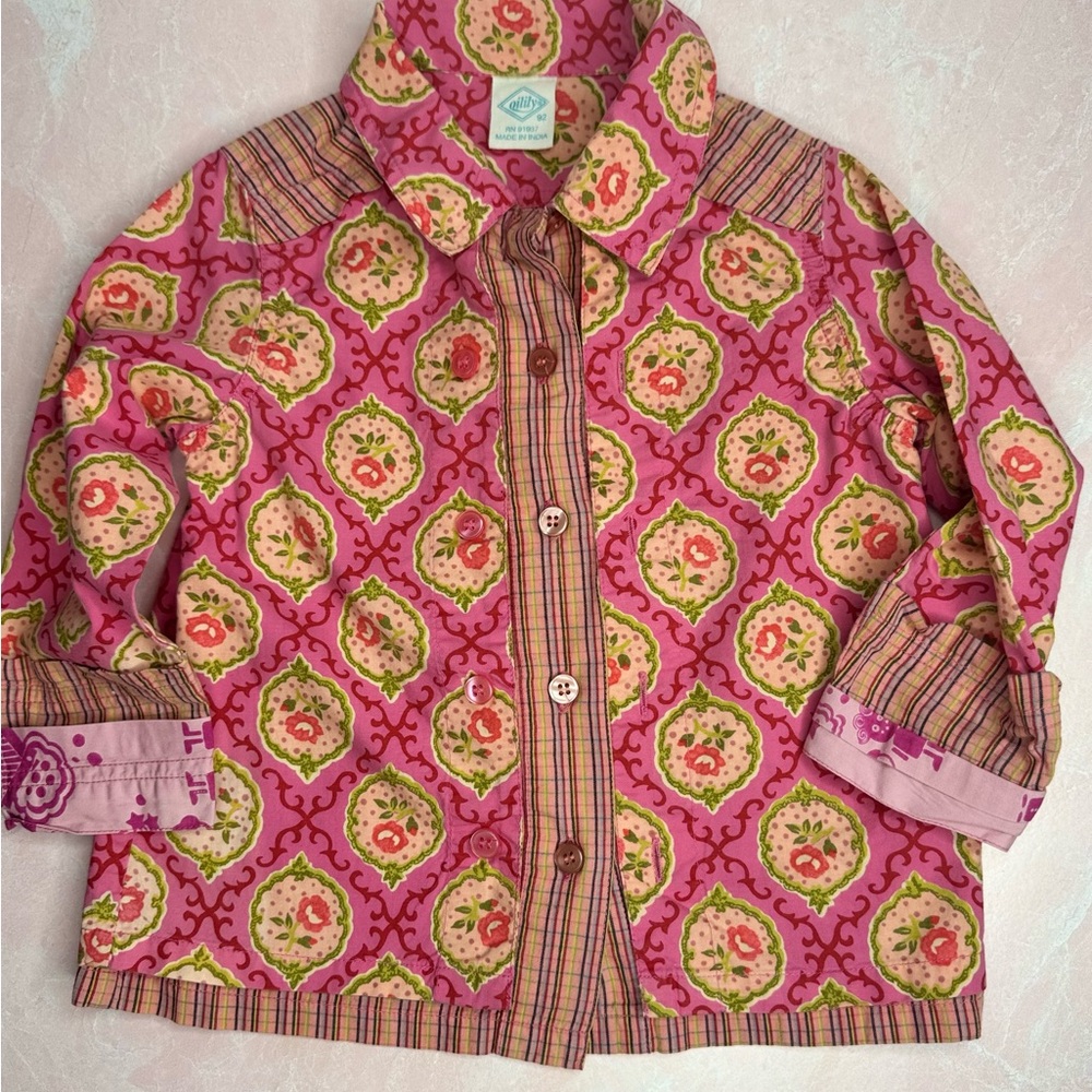 Oilily - Girls Pink and Green Patterned Blouse or light jacket - Sz 92